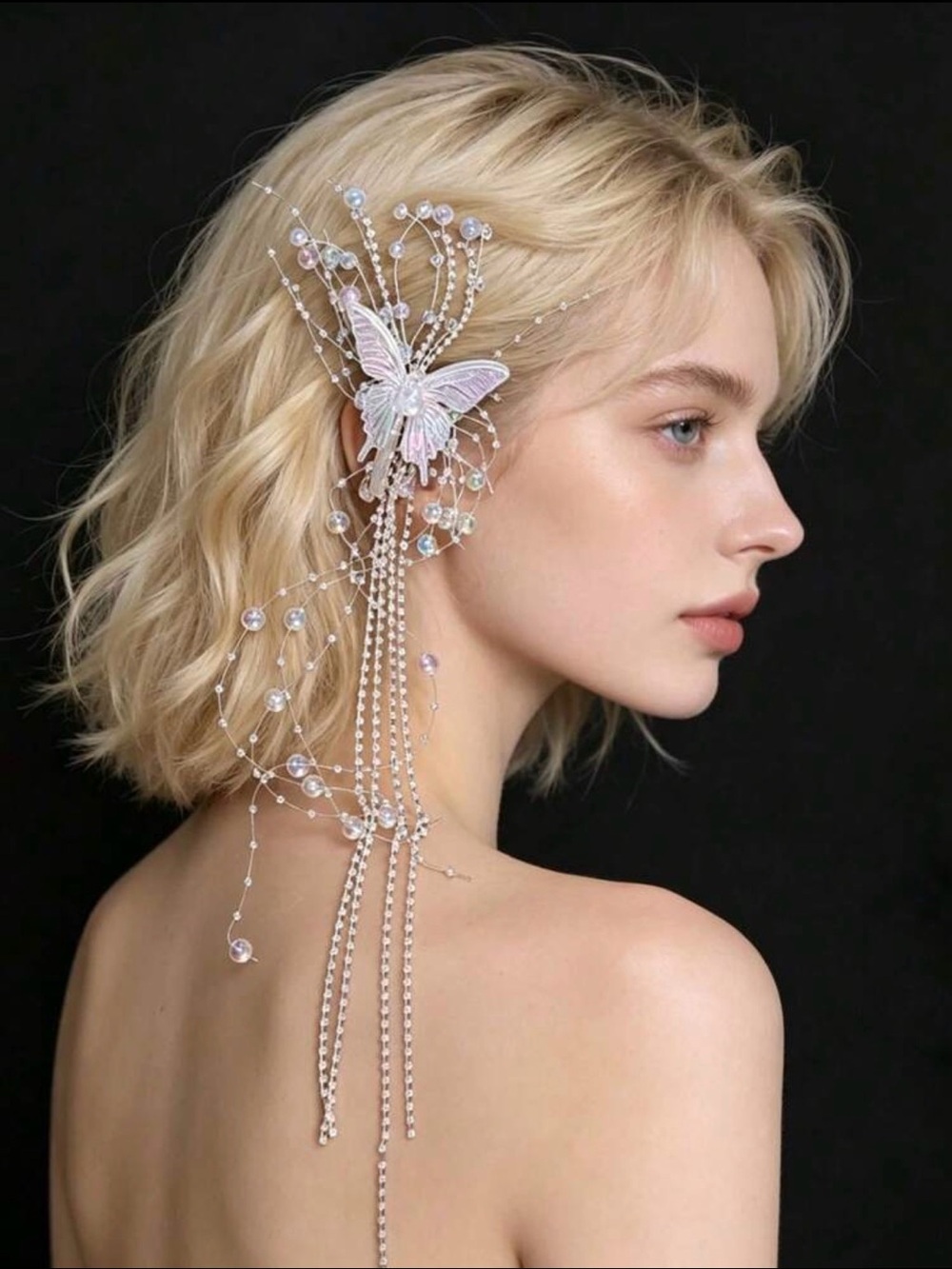 1 Piece Delicate Butterfly Pearl Hair Vine - Pink Accent